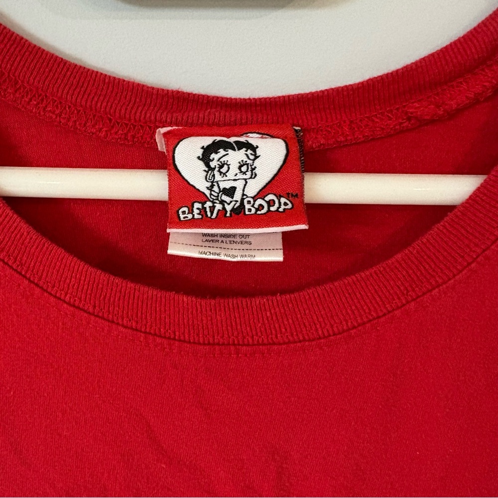 VINTAGE BETTY BOOP Retro Red Short Sleeve Tee Shirt Dress Pink Kiss Graphic - Picture 9 of 12